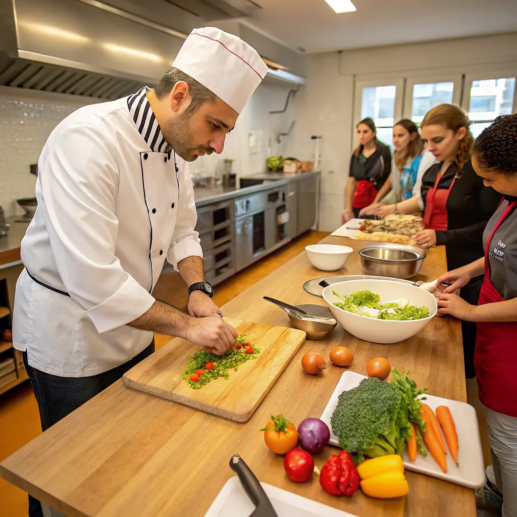 Chef teaching a French cooking class